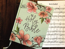 Load image into Gallery viewer, NIV, Artisan Collection Bible, Cloth over Board, Teal Floral, Designed Edges under Gilding, Red Letter, Comfort Print