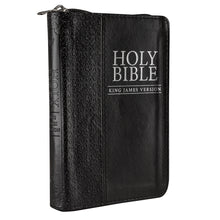 Load image into Gallery viewer, Black Zippered Faux Leather Compact King James Version Bible - KJV007