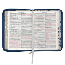 Load image into Gallery viewer, Blue Pearlized Floral Faux Leather Large Print Thinline KJV Bible with Zippered Closure and Thumb Index KJV177