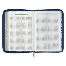 Load image into Gallery viewer, Blue Pearlized Floral Faux Leather Large Print Thinline KJV Bible with Zippered Closure and Thumb Index KJV177