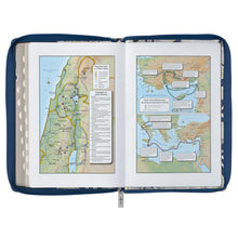 Load image into Gallery viewer, Blue Pearlized Floral Faux Leather Large Print Thinline KJV Bible with Zippered Closure and Thumb Index KJV177