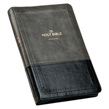Load image into Gallery viewer, Gray and Black Faux Leather King James Version Deluxe Gift Bible with Thumb Index and Zippered Closure KJV174
