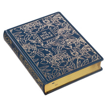Load image into Gallery viewer, Navy Blue Floral Faux Leather Hardcover Large Print KJV Note-taking Bible - KJV191