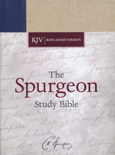 Load image into Gallery viewer, KJV Spurgeon Study Bible, navy/tan cloth over board