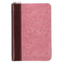 Load image into Gallery viewer, Pink and Saddle Tan Faux Leather Mini Pocket King James Version Bible with Zippered Closure - KJV170