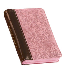Load image into Gallery viewer, Pink and Saddle Tan Faux Leather Mini Pocket King James Version Bible with Zippered Closure - KJV170