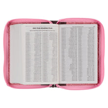 Load image into Gallery viewer, Pink and Saddle Tan Faux Leather Mini Pocket King James Version Bible with Zippered Closure - KJV170