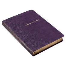 Load image into Gallery viewer, Purple Floral Faux Leather Large Print Thinline King James Version Bible with Thumb Index KJV176