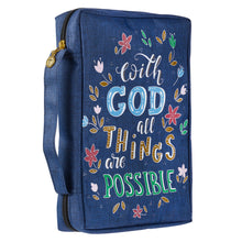 Load image into Gallery viewer, With God All Things Are Possible Navy Floral Value Bible Cover - Matthew 19:26
