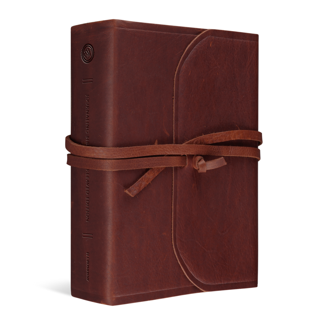 ESV Journaling Bible, Interleaved Edition Natural Leather, Brown, Flap with Strap