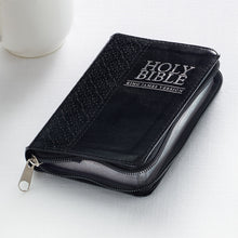 Load image into Gallery viewer, Black Faux Leather Zippered Pocket Bible KJV - KJV015
