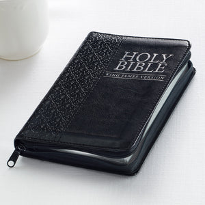 Black Zippered Faux Leather Compact King James Version Bible - KJV007