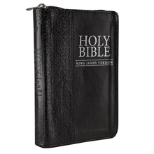 Load image into Gallery viewer, Black Zippered Faux Leather Compact King James Version Bible - KJV007

