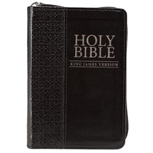 Load image into Gallery viewer, Black Zippered Faux Leather Compact King James Version Bible - KJV007
