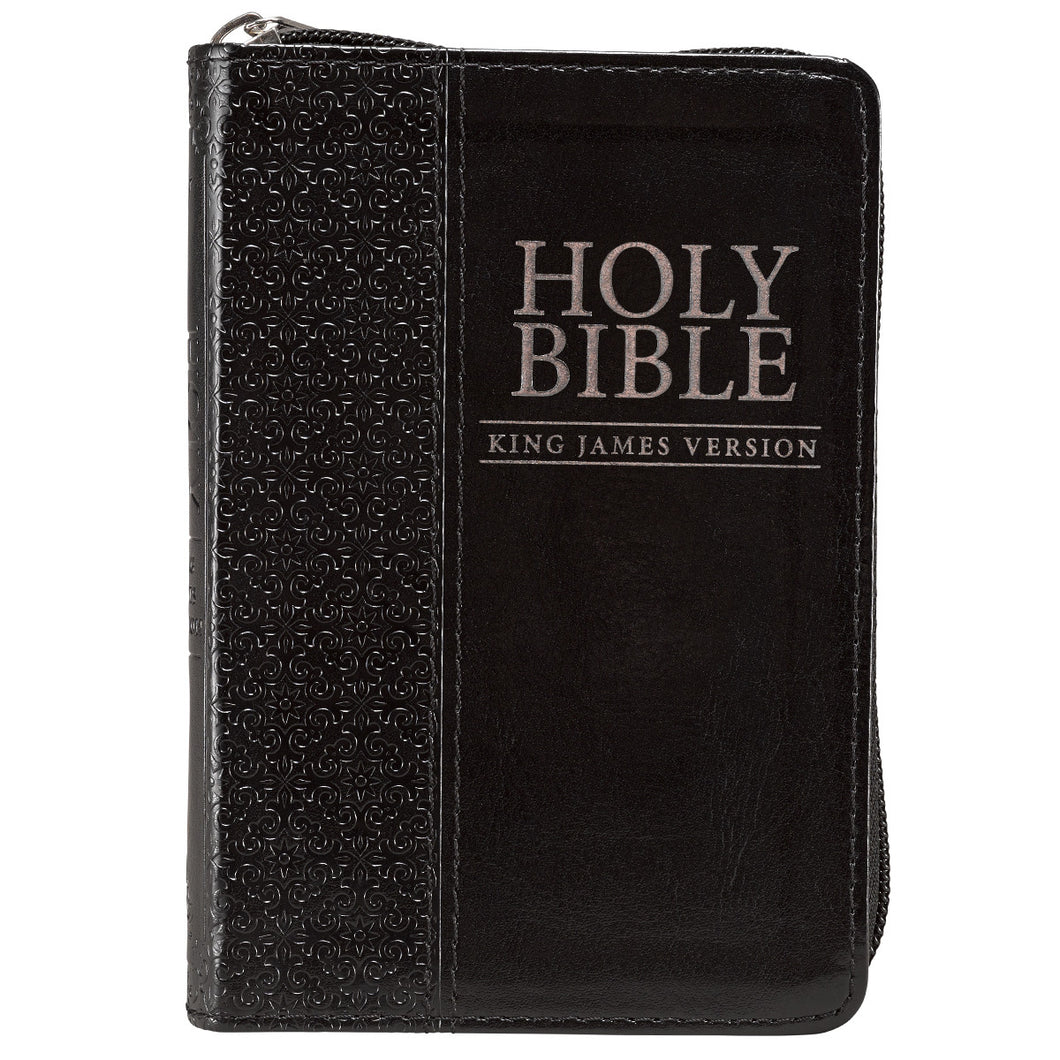 Black Zippered Faux Leather Compact King James Version Bible - KJV007