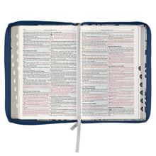 Load image into Gallery viewer, Blue Pearlized Floral Faux Leather Large Print Thinline KJV Bible with Zippered Closure and Thumb Index KJV177
