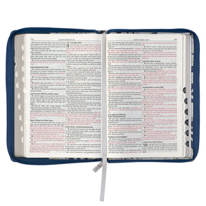 Blue Pearlized Floral Faux Leather Large Print Thinline KJV Bible with Zippered Closure and Thumb Index KJV177