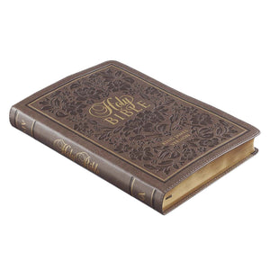 Dusty Brown Floral Faux Leather Large Print Thinline KJV Bible with Thumb Index - KJV136