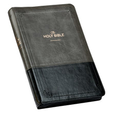 Load image into Gallery viewer, Gray and Black Faux Leather King James Version Deluxe Gift Bible with Thumb Index and Zippered Closure KJV174
