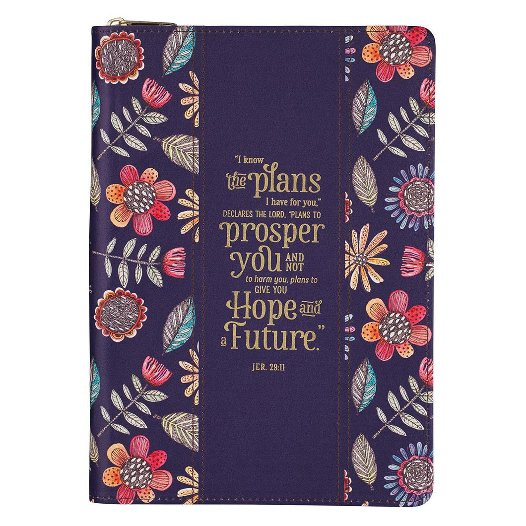 I Know the Plans Purple Faux Leather Classic Journal with Zipped Closure - Jeremiah 29:11