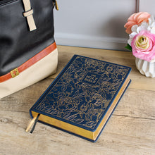 Load image into Gallery viewer, Navy Blue Floral Faux Leather Hardcover Large Print KJV Note-taking Bible - KJV191
