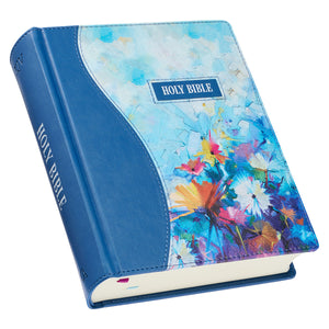 KJV Blue Floral Faux Leather Hardcover Note-taking Bible KJV189