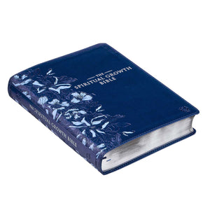 Navy Blue Faux Leather Spiritual Growth Bible