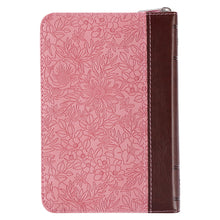 Load image into Gallery viewer, Pink and Saddle Tan Faux Leather Mini Pocket King James Version Bible with Zippered Closure - KJV170
