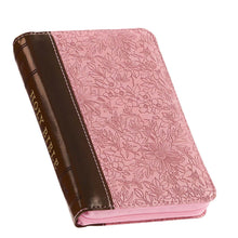 Load image into Gallery viewer, Pink and Saddle Tan Faux Leather Mini Pocket King James Version Bible with Zippered Closure - KJV170
