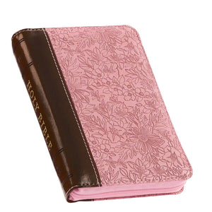 Pink and Saddle Tan Faux Leather Mini Pocket King James Version Bible with Zippered Closure - KJV170