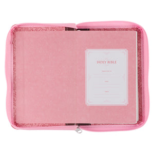 Pink and Saddle Tan Faux Leather Mini Pocket King James Version Bible with Zippered Closure - KJV170