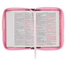 Load image into Gallery viewer, Pink and Saddle Tan Faux Leather Mini Pocket King James Version Bible with Zippered Closure - KJV170
