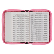 Load image into Gallery viewer, Pink and Saddle Tan Faux Leather Mini Pocket King James Version Bible with Zippered Closure - KJV170
