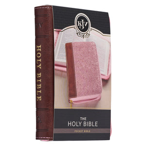 Pink and Saddle Tan Faux Leather Mini Pocket King James Version Bible with Zippered Closure - KJV170