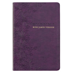 Purple Floral Faux Leather Large Print Thinline King James Version Bible with Thumb Index KJV176