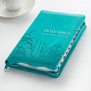 Turquoise Faux Leather Zippered KJV Deluxe Gift Bible with Thumb Index - KJV023