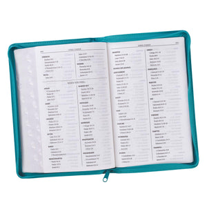 Turquoise Faux Leather Zippered KJV Deluxe Gift Bible with Thumb Index - KJV023