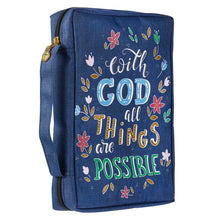 Load image into Gallery viewer, With God All Things Are Possible Navy Floral Value Bible Cover - Matthew 19:26

