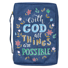 Load image into Gallery viewer, With God All Things Are Possible Navy Floral Value Bible Cover - Matthew 19:26
